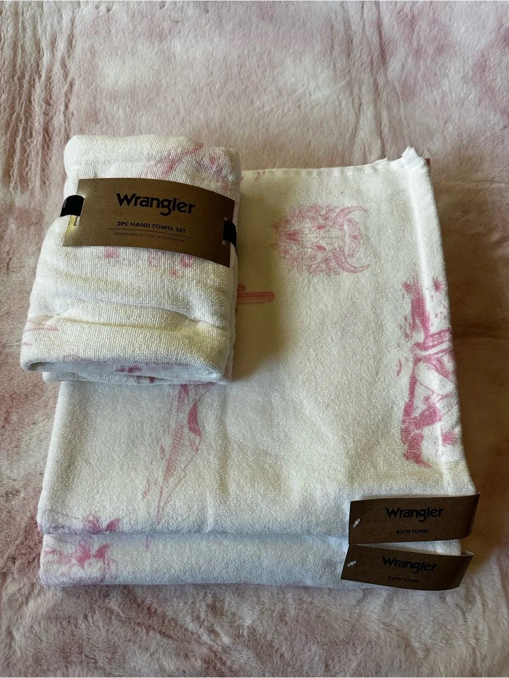 Set of 2 Bath & 2 Hand Towels - Cowgirl Tolie Pink NWT